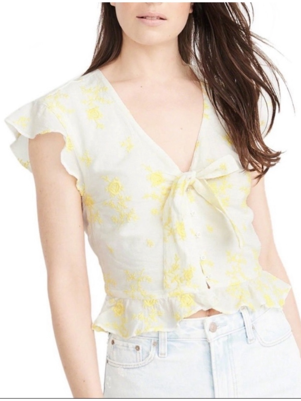 Abercrombie & Fitch Yellow White Floral Short Sleeve Blouse Size Small